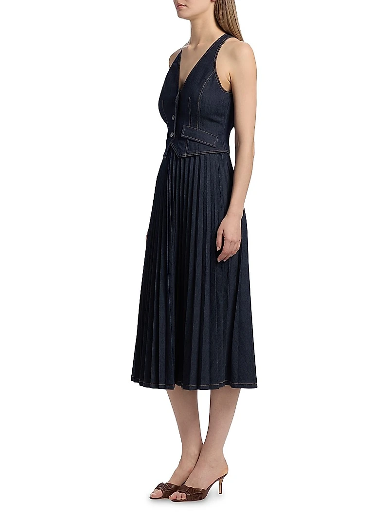 Esther Denim Pleated Midi-Dress