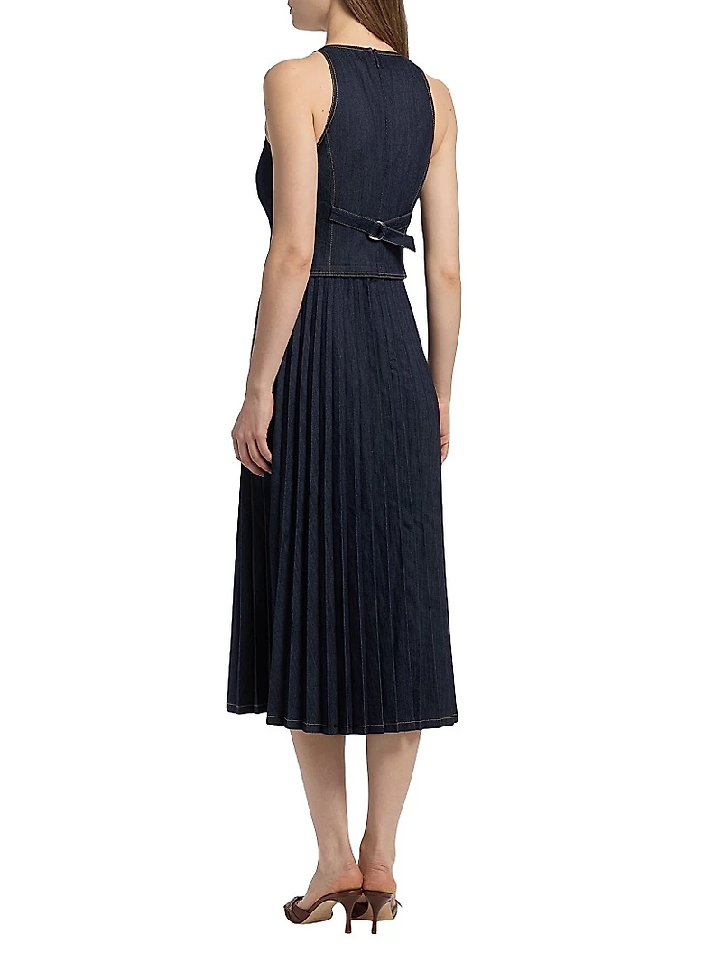 Esther Denim Pleated Midi-Dress