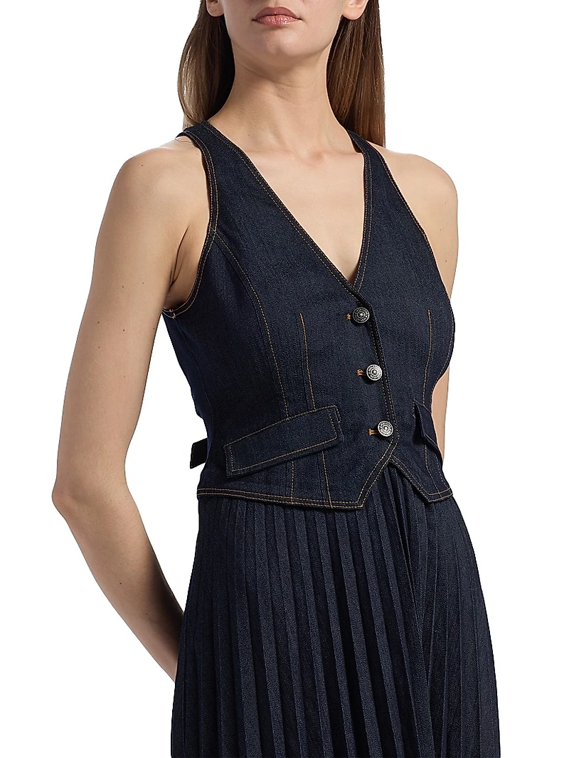 Esther Denim Pleated Midi-Dress