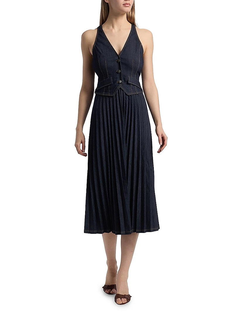 Esther Denim Pleated Midi-Dress