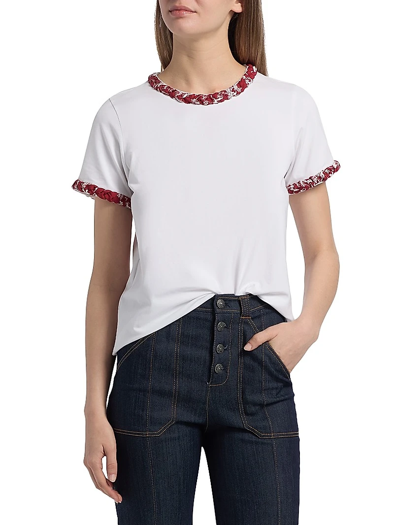 Bandana-Braided Stretch-Cotton T-Shirt