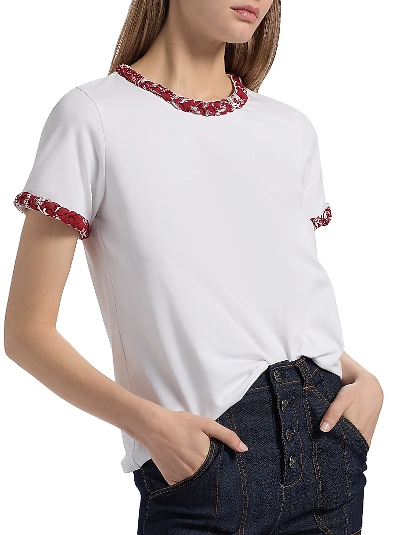 Bandana-Braided Stretch-Cotton T-Shirt