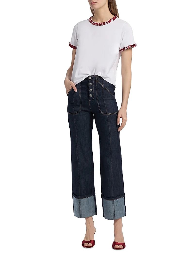 Bandana-Braided Stretch-Cotton T-Shirt