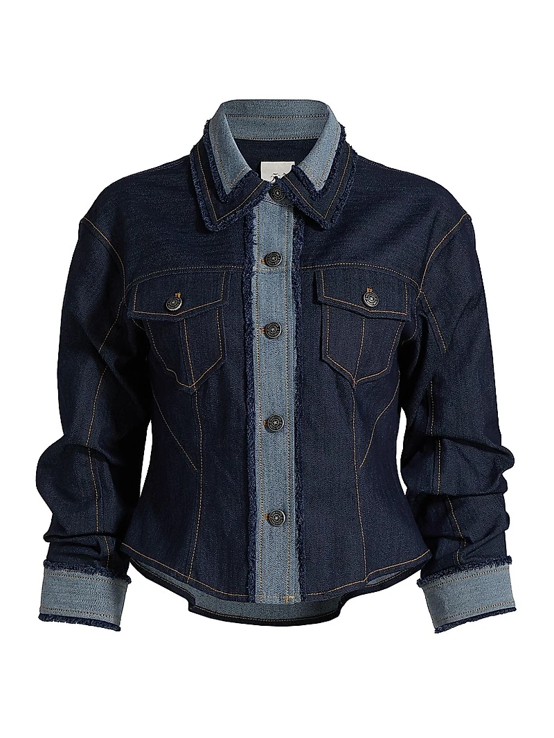 Stretch-Cotton Contrast-Stitch Crop Jacket