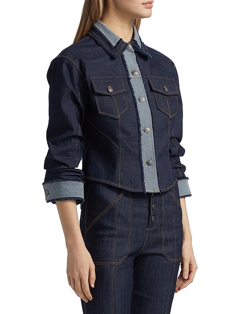 Stretch-Cotton Contrast-Stitch Crop Jacket