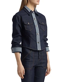 Stretch-Cotton Contrast-Stitch Crop Jacket