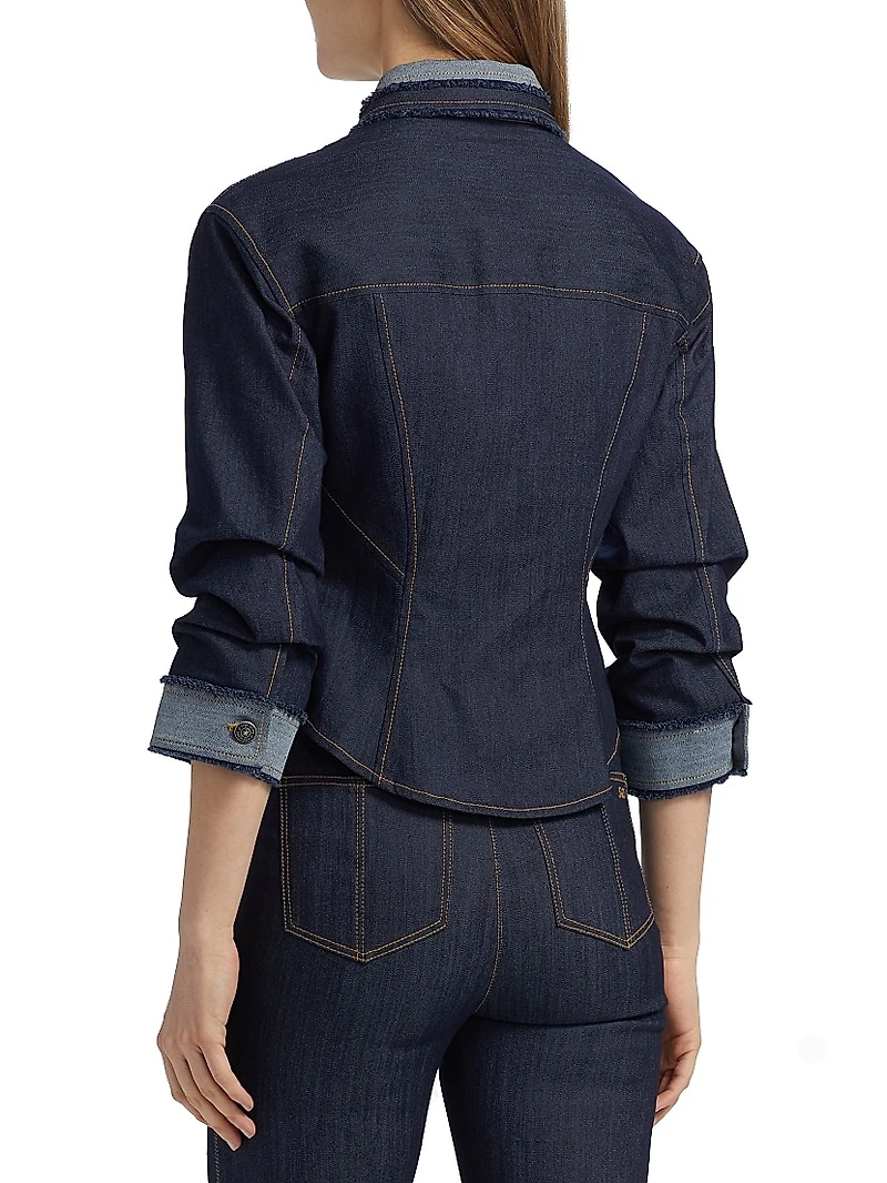 Stretch-Cotton Contrast-Stitch Crop Jacket