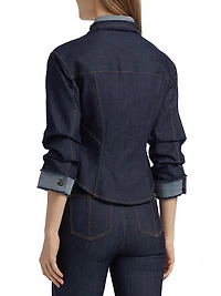 Stretch-Cotton Contrast-Stitch Crop Jacket