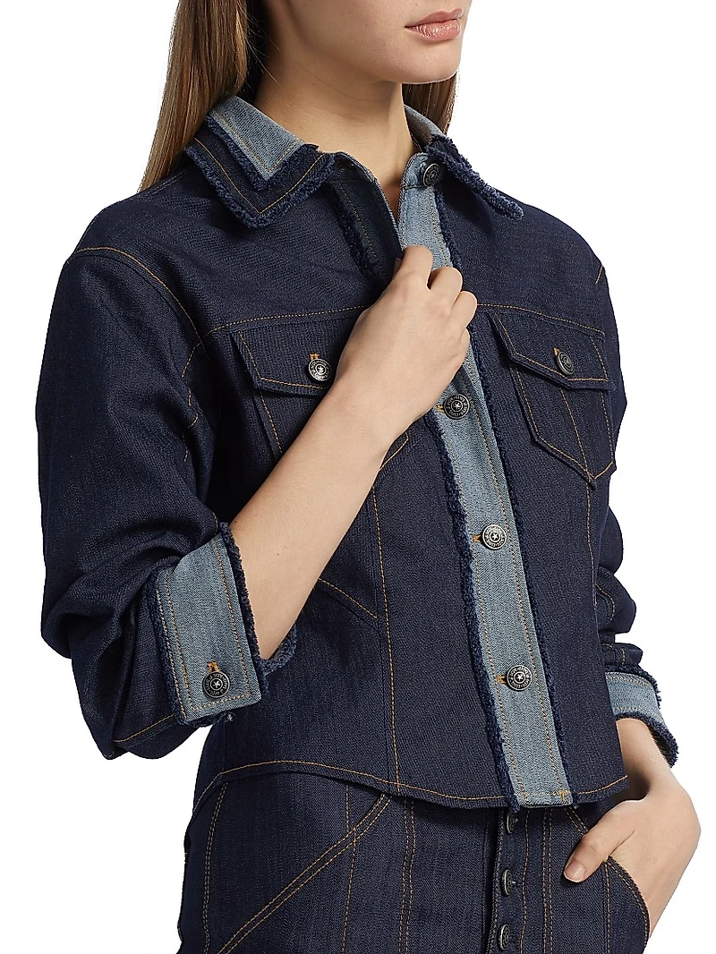 Stretch-Cotton Contrast-Stitch Crop Jacket