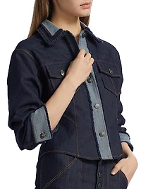 Stretch-Cotton Contrast-Stitch Crop Jacket