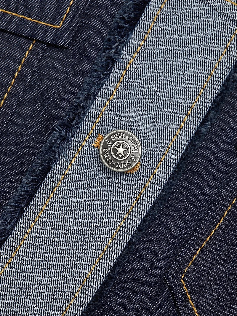 Stretch-Cotton Contrast-Stitch Crop Jacket