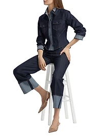 Stretch-Cotton Contrast-Stitch Crop Jacket