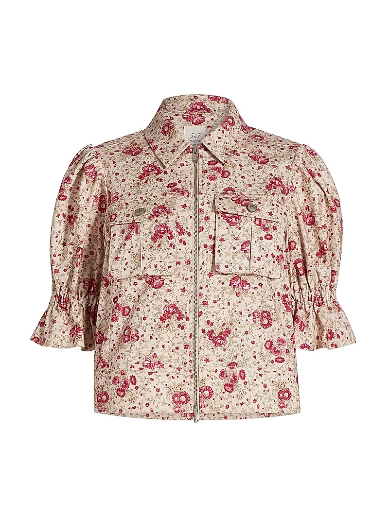 Holly Floral Stretch-Cotton Puff-Sleeve Jacket