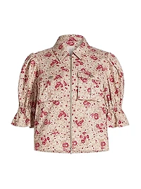 Holly Floral Stretch-Cotton Puff-Sleeve Jacket