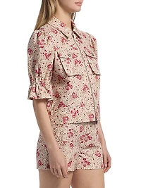 Holly Floral Stretch-Cotton Puff-Sleeve Jacket