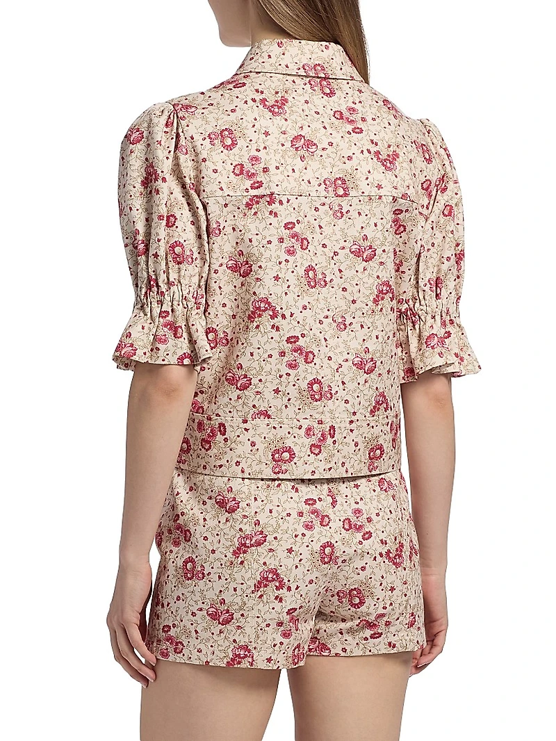 Holly Floral Stretch-Cotton Puff-Sleeve Jacket