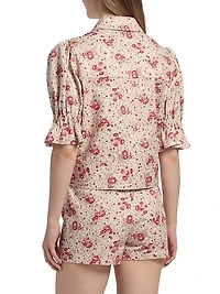 Holly Floral Stretch-Cotton Puff-Sleeve Jacket