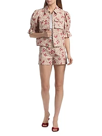 Holly Floral Stretch-Cotton Puff-Sleeve Jacket