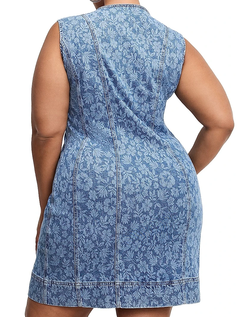 Power Floral Stretch-Cotton Denim Minidress