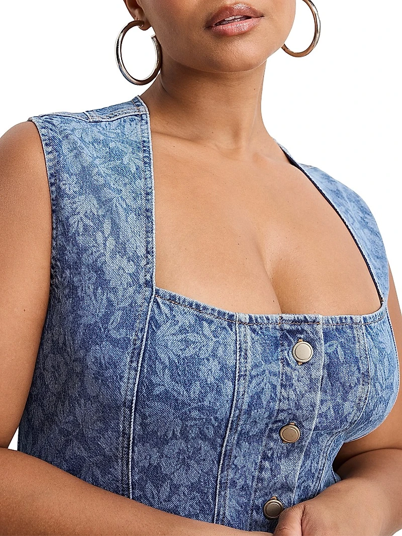 Power Floral Stretch-Cotton Denim Minidress