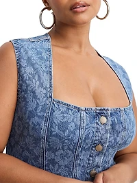 Power Floral Stretch-Cotton Denim Minidress