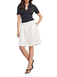 Weightless Scuba-Knit Zip-Front Polo Bodysuit