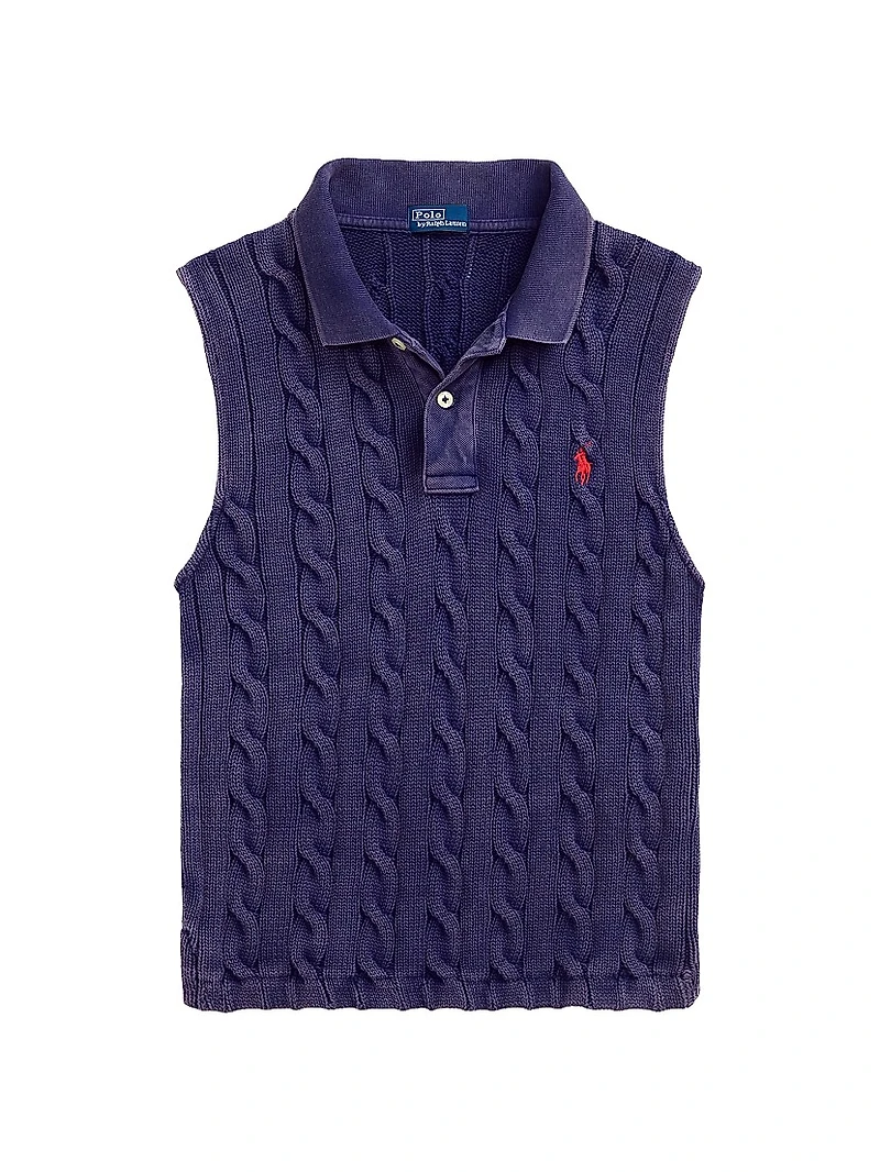 Cable-Knit Crop Polo Vest