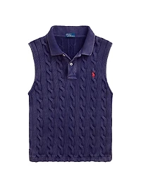 Cable-Knit Crop Polo Vest