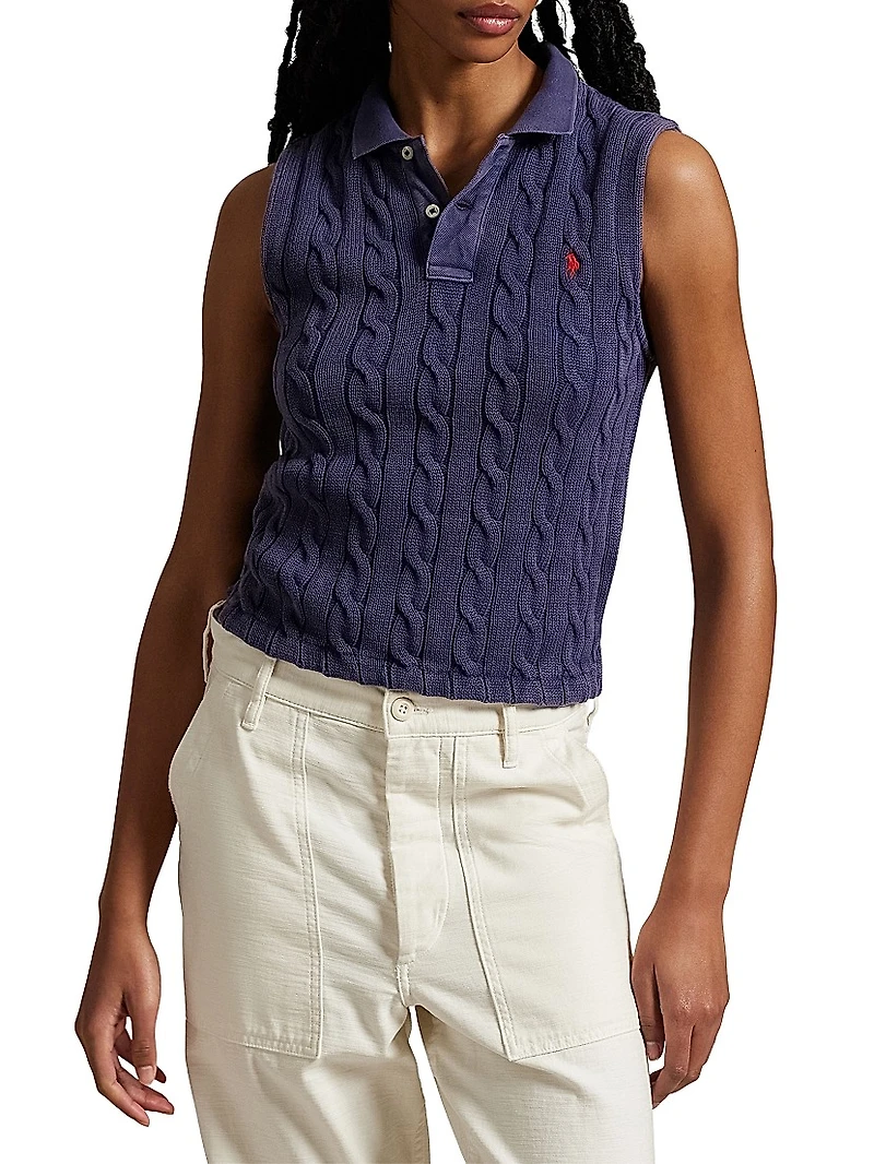 Cable-Knit Crop Polo Vest
