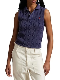 Cable-Knit Crop Polo Vest