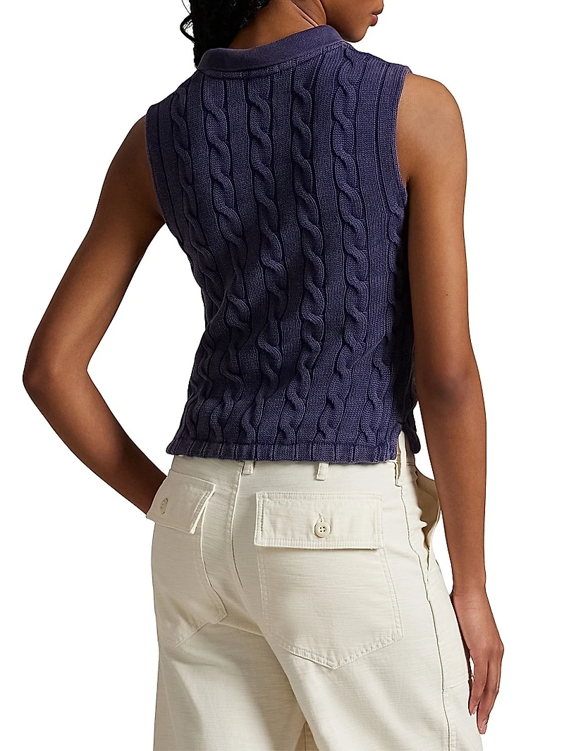 Cable-Knit Crop Polo Vest