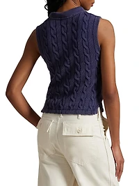 Cable-Knit Crop Polo Vest