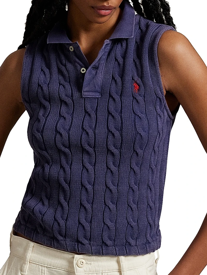 Cable-Knit Crop Polo Vest