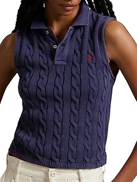 Cable-Knit Crop Polo Vest