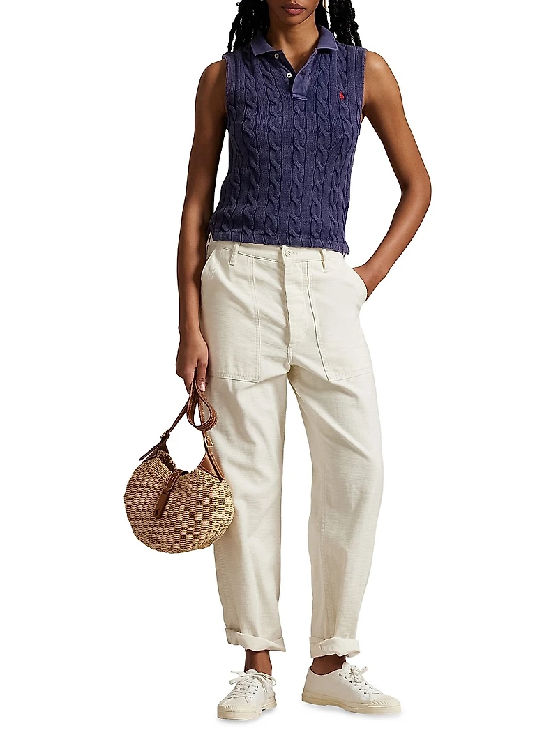 Cable-Knit Crop Polo Vest