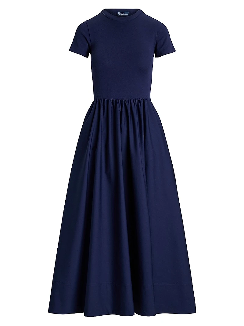 Cotton Short-Sleeve Midi-Dress