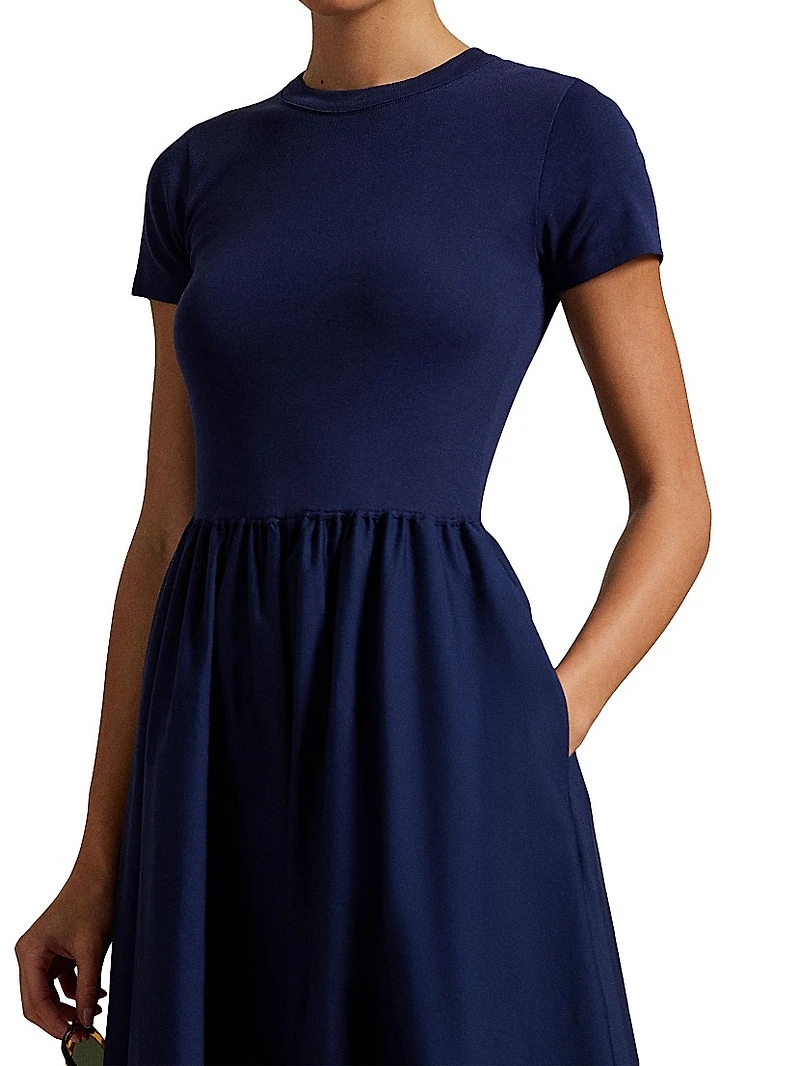 Cotton Short-Sleeve Midi-Dress