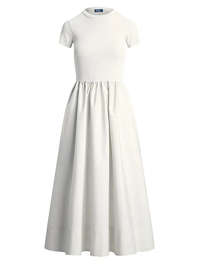 Cotton Short-Sleeve Midi-Dress