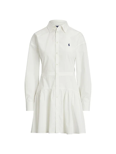 Cotton Broadcloth Paneled Button-Front Shirtdress