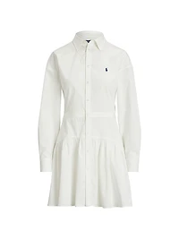 Cotton Broadcloth Paneled Button-Front Shirtdress