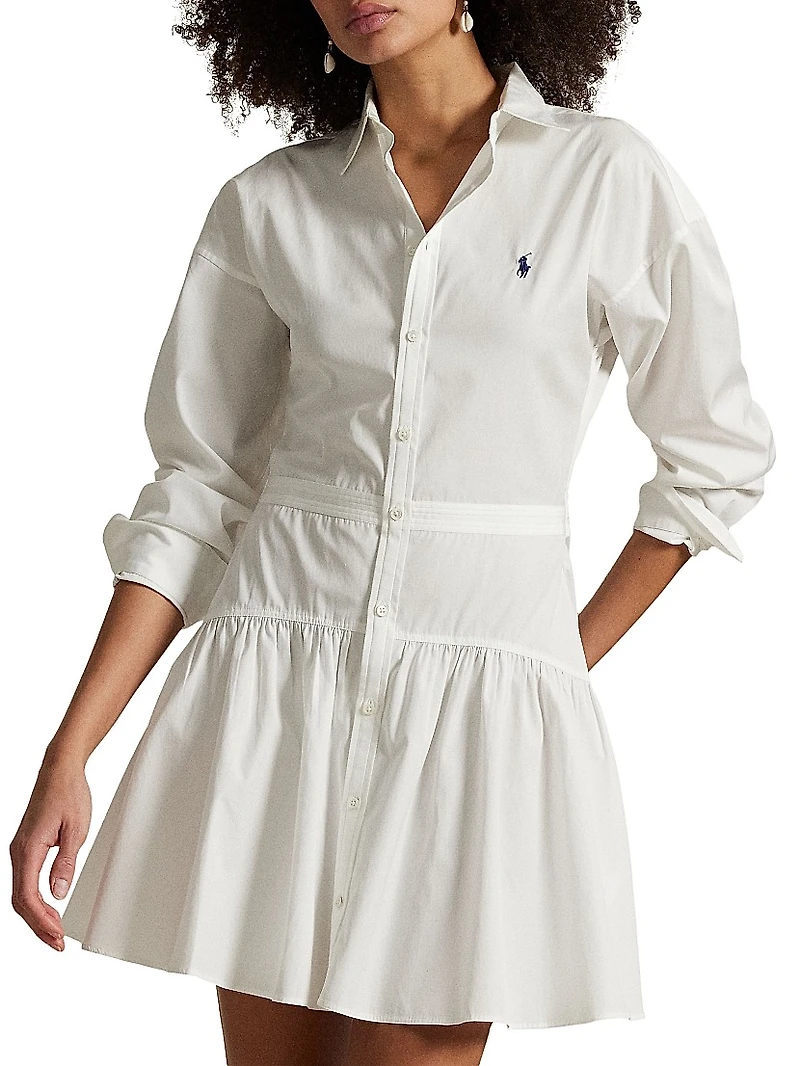 Cotton Broadcloth Paneled Button-Front Shirtdress
