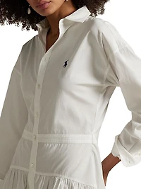 Cotton Broadcloth Paneled Button-Front Shirtdress