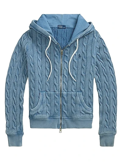 Cable-Knit Cotton Zip-Front Hoodie