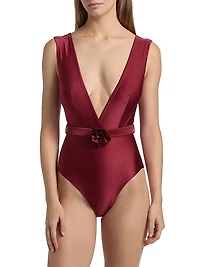 Cascadian Plunge Flower One-Piece Swimsuit