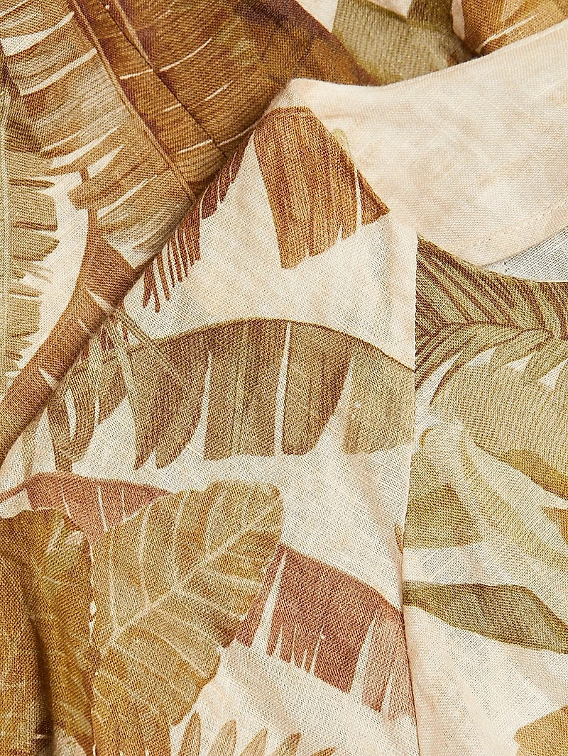 Ascension Leaf-Print Linen Midi-Dress