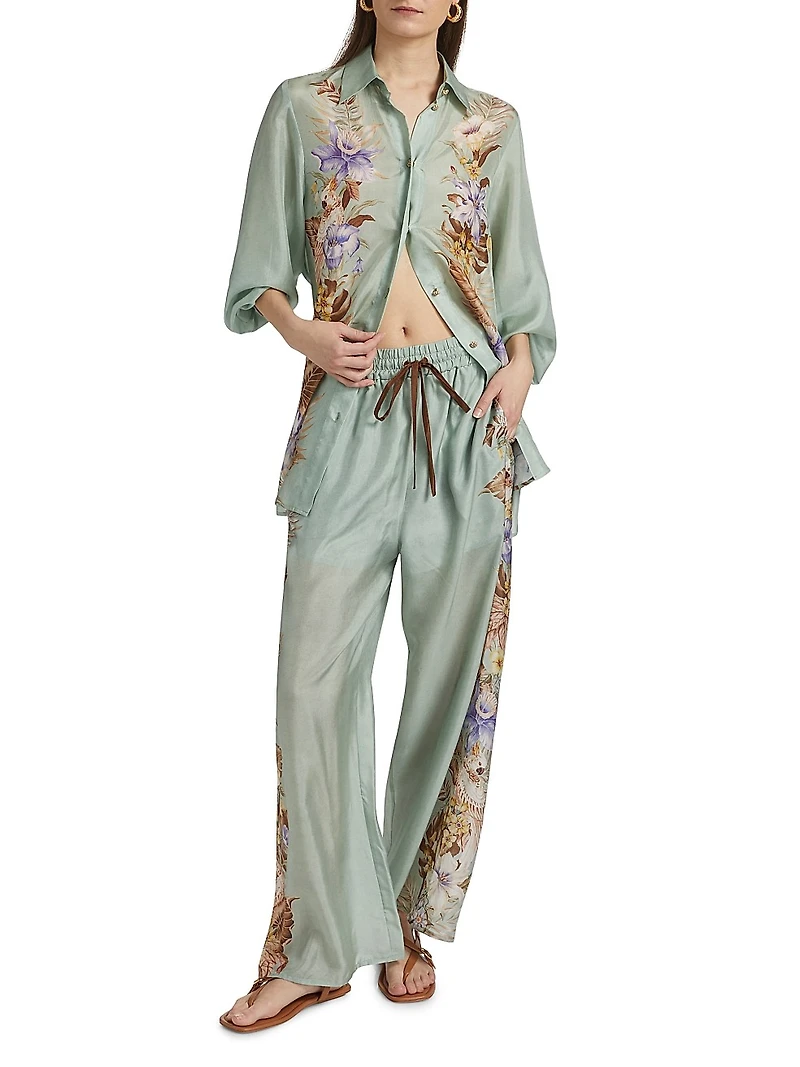 Coco Floral Silk Relaxed Cover-Up Pants