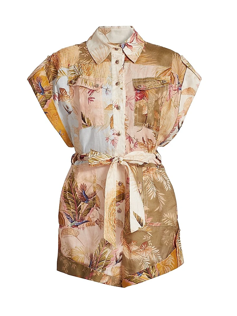 Ascension Leaf Print Linen Playsuit