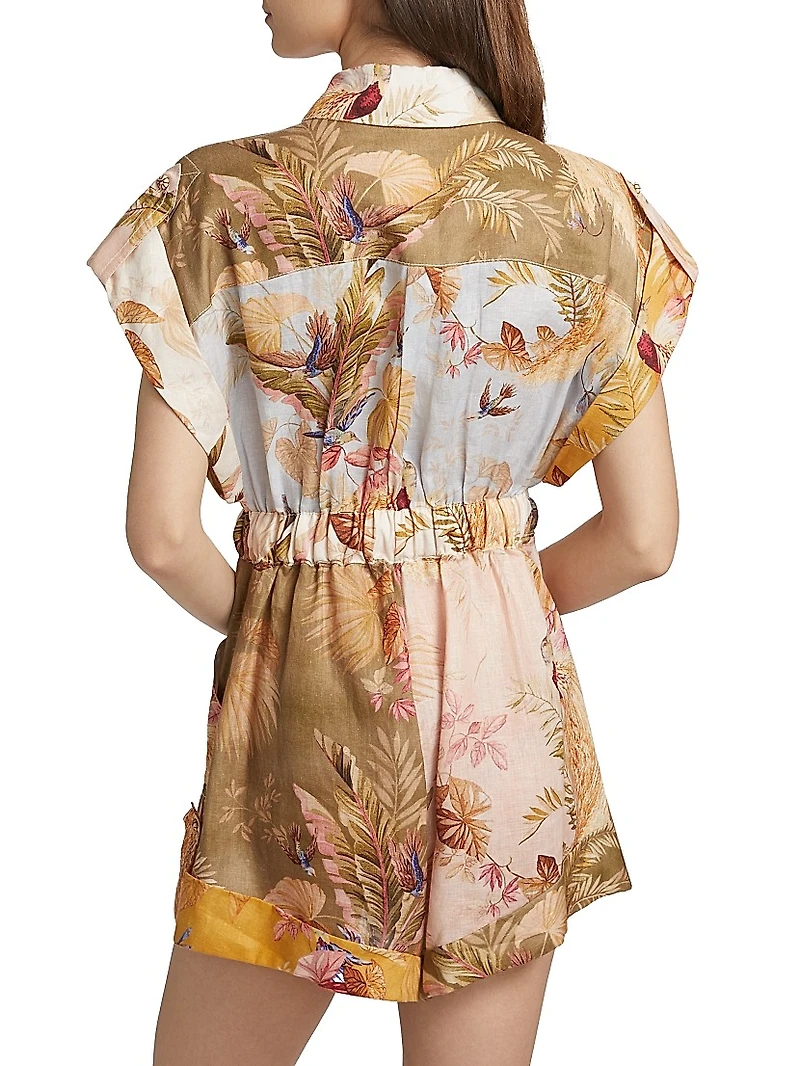 Ascension Leaf Print Linen Playsuit