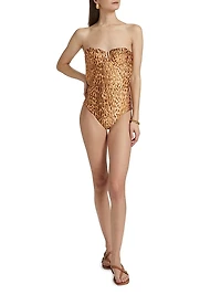 Cascadian Leopard Print One-Piece Balconette Swimsuit