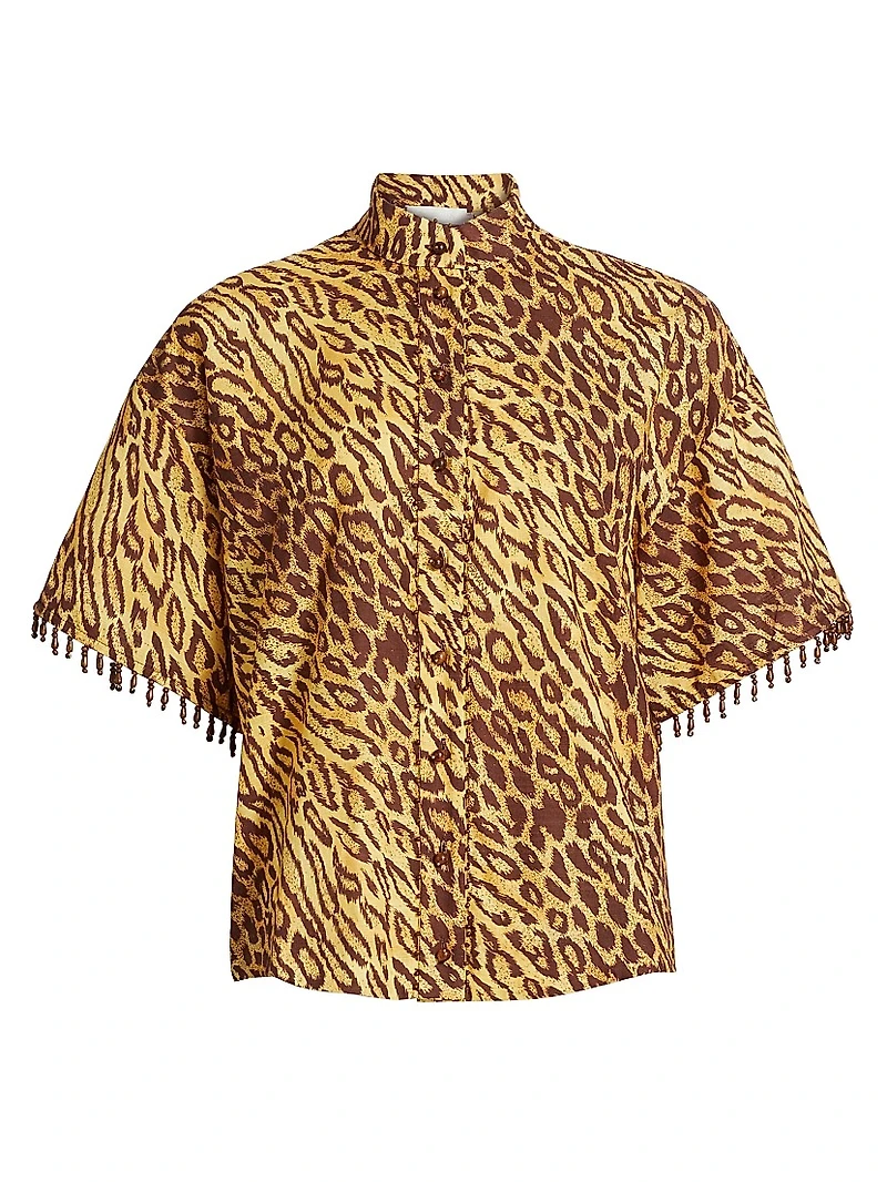 Coco Leopard Print Cotton Cover-Up Shirt